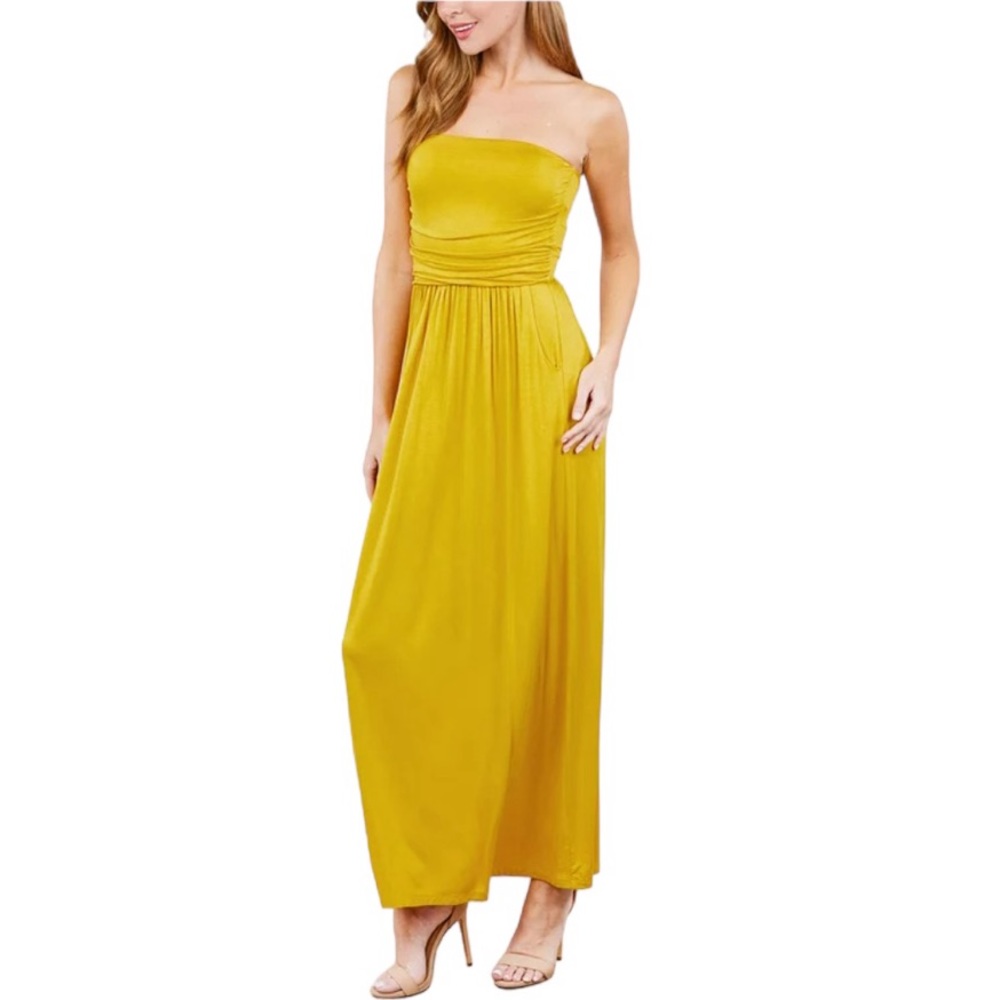 Active USA Yellow strapless maxi dress